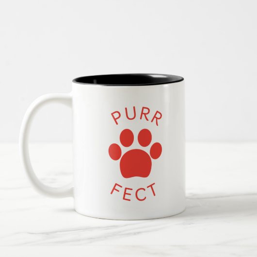 Cat Perfect Red Spint Paw Print Tweekleurige Koffiemok (Links)