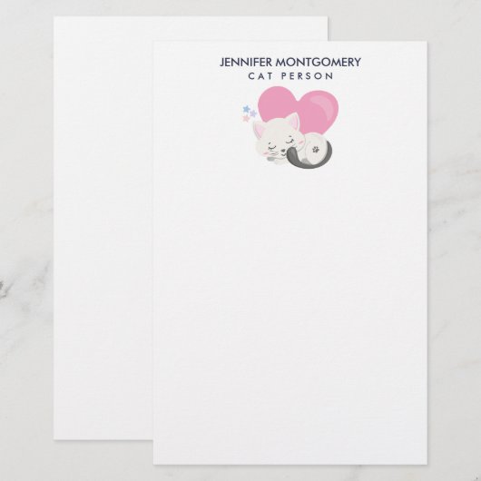 Cat Persbericht Cute White Kitty Cat Slapen Briefpapier (Voorkant / Achterkant)