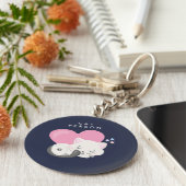 Cat Persbericht Cute White Kitty Cat Slapen Sleutelhanger (Zijkant)