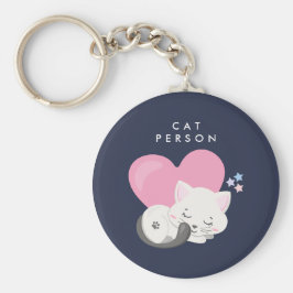 Cat Persbericht Cute White Kitty Cat Slapen Sleutelhanger