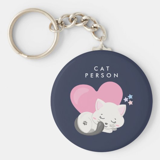 Cat Persbericht Cute White Kitty Cat Slapen Sleutelhanger (Voorkant)