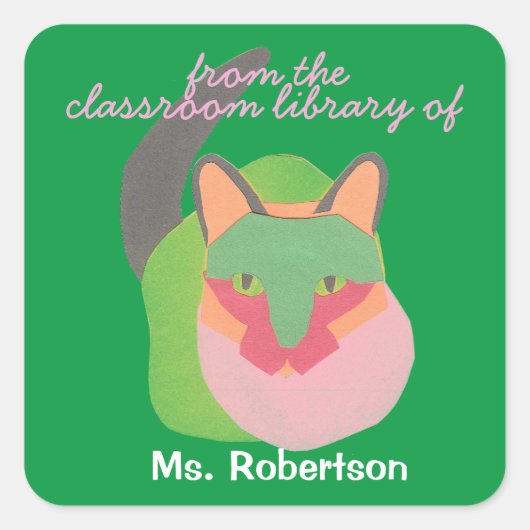 Cat personalized teacher gift bookplate vierkante sticker (Voorkant)