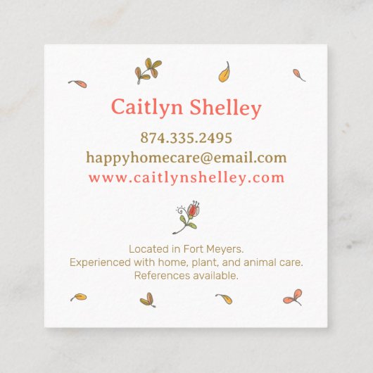 Cat Pet en Home Sitting Visitekaartje (Achterkant)