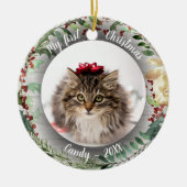 Cat Pet First Kerstfoto Rusti Wreaths Keramisch Ornament (Voorkant)
