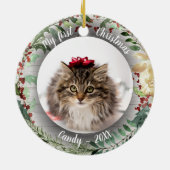 Cat Pet First Kerstfoto Rusti Wreaths Keramisch Ornament (Achterkant)