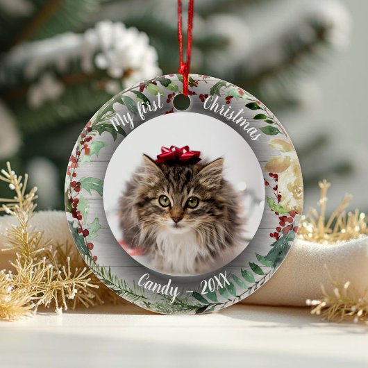 Cat Pet First Kerstfoto Rusti Wreaths Keramisch Ornament