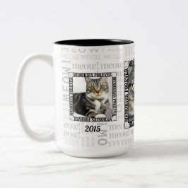Cat Pet Memorial Black and White Name Photo Tweekleurige Koffiemok