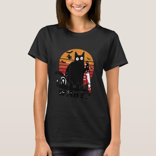 Cat Pew Madafaka Black Cat Moon Halloween T-shirt (Voorkant)