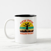 Cat Pew Pew Madafakas Crazy Cat Funny Grap Tweekleurige Koffiemok (Links)