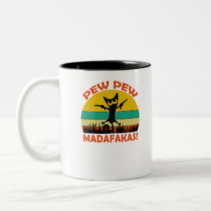 Cat Pew Pew Madafakas  Crazy Cat Funny Grap Tweekleurige Koffiemok