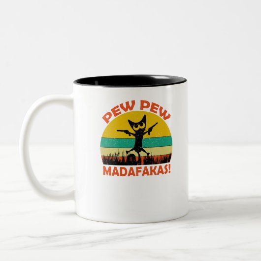 Cat Pew Pew Madafakas  Crazy Cat Funny Grap Tweekleurige Koffiemok (Links)