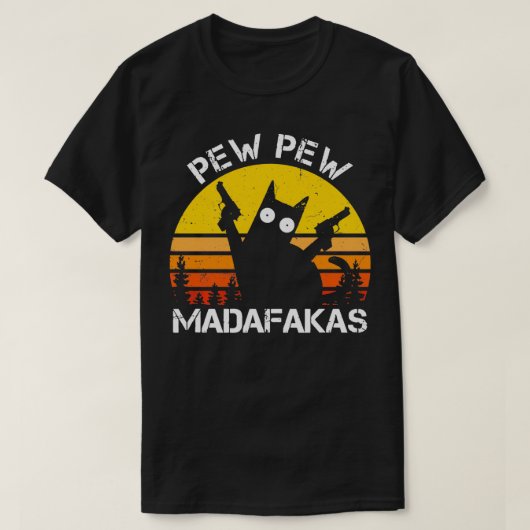 CAT Pew Pew Madafakas Crazy Summer Cat met Pistool T-shirt (Design voorkant)