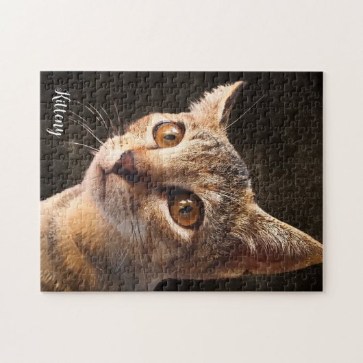 Cat Photo Afbeelding Gepersonaliseerde Sjabloon Legpuzzel (Horizontaal)