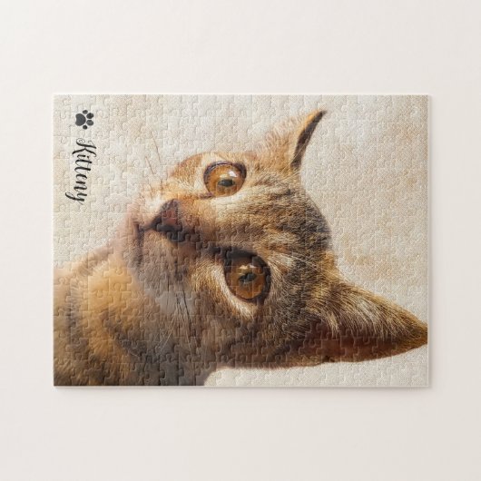 Cat Photo Afbeelding Gepersonaliseerde Sjabloon Legpuzzel (Horizontaal)