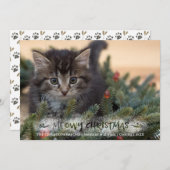 Cat Photo Brush Script Snowy MEOWY CHRISTMAS Feestdagenkaart (Voorkant / Achterkant)