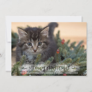 Cat Photo Brush Script Snowy MEOWY CHRISTMAS Feestdagenkaart