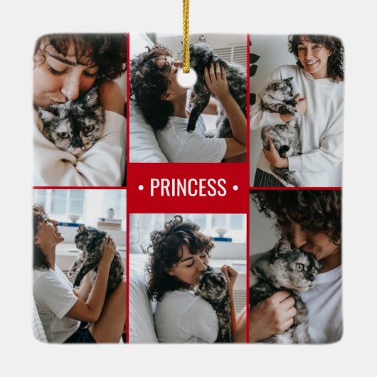 Cat Photo Collage Monogrammed Keramisch Ornament (Achterkant)