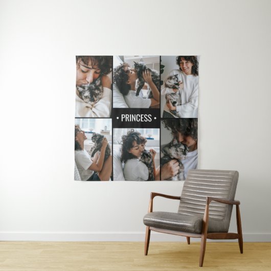 Cat Photo Collage Monogrammed Wandkleed (In situ)