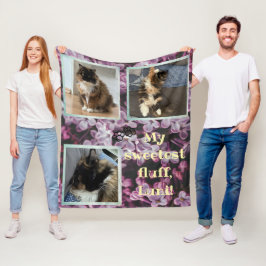 Cat photo collage purple flower Fleecedecke Fleece Deken