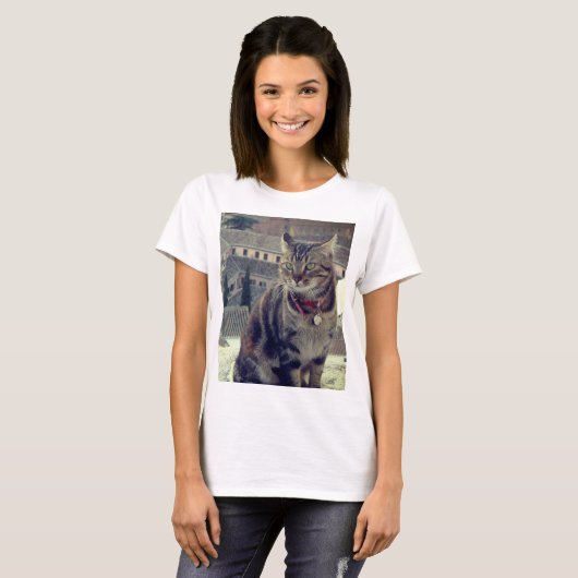 Cat Photo Dames Basic T-shirt, Wit T-shirt (Voorkant volledig)