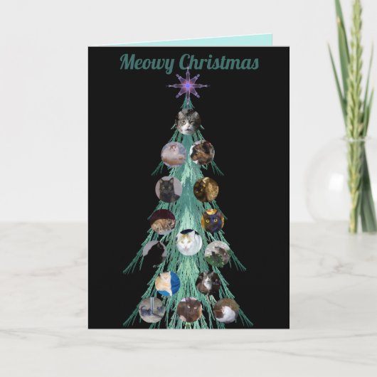 Cat Photo Fractal Tree Black Folded Holiday Card Feestdagen Kaart (Voorkant)