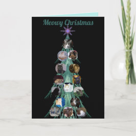 Cat Photo Fractal Tree Black Folded Holiday Card Feestdagen Kaart
