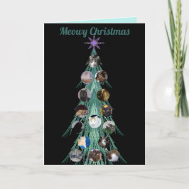 Cat Photo Fractal Tree Black Folded Holiday Card Feestdagen Kaart