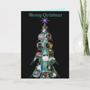 Cat Photo Fractal Tree Black Folded Holiday Card Feestdagen Kaart