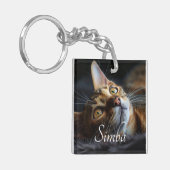 Cat Photo Sleutelhanger met naam (Voorkant Links)
