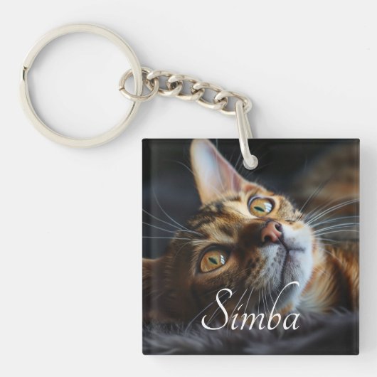 Cat Photo Sleutelhanger met naam (Voorkant)