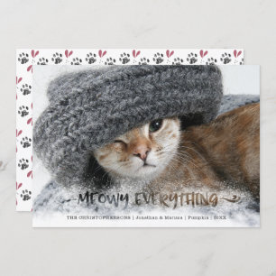 Cat Photo Snowy Brush Script MEOWY ALLES Feestdagenkaart