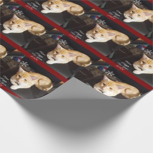 Cat Photo Text, Customize, Happy New Year 20XX, Cadeaupapier (Hoek)