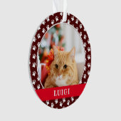Cat Photo with Paw Print Pattern with Name Ornament (voorkant)