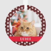 Cat Photo with Paw Print Pattern with Name Ornament (achterkant)