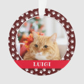 Cat Photo with Paw Print Pattern with Name Ornament (voorkant)