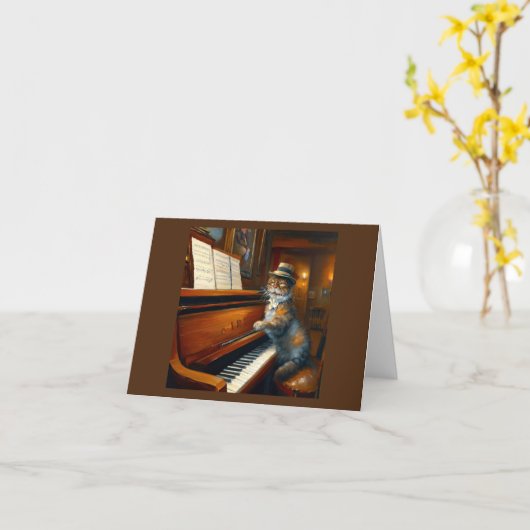 Cat pianist kaart (Gele Bloem)