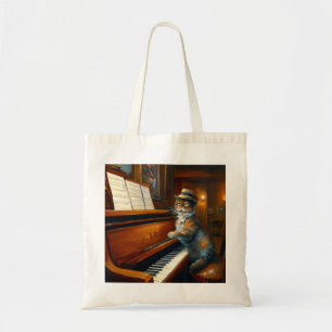 Cat pianist tote bag