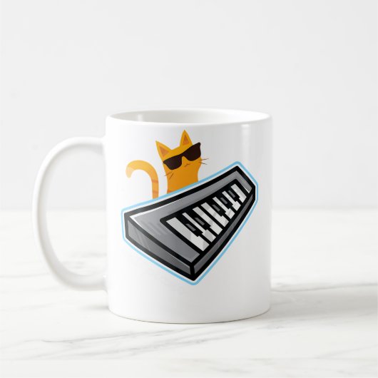 Cat Piano Cute Kitty Playing Music Keyboard Koffiemok (Links)