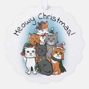 Cat Pile Funny Cartoon Christmas Ornament Kaart