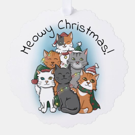 Cat Pile Funny Cartoon Christmas Ornament Kaart (Voorkant)