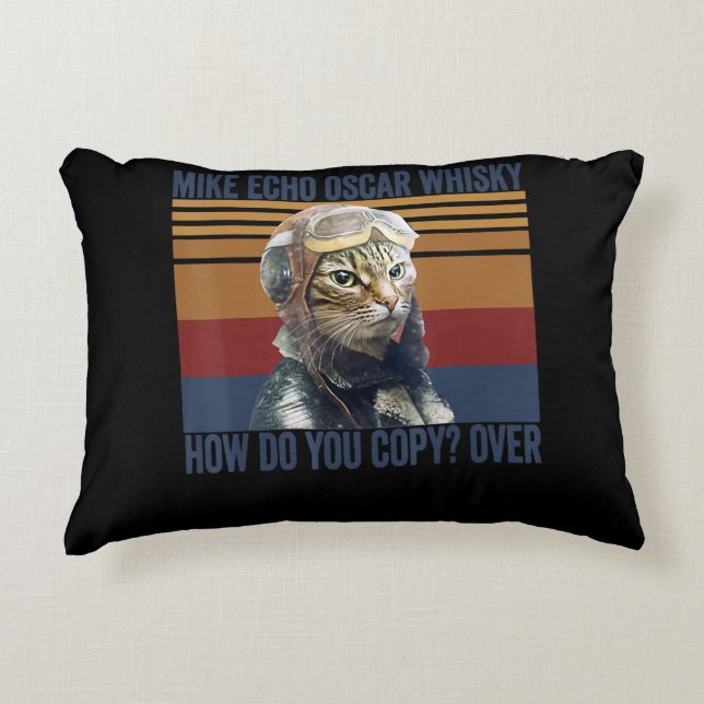 Cat Pilot Mike Echo Oscar Whisky Costume Gift Accent Kussen (Voorkant)