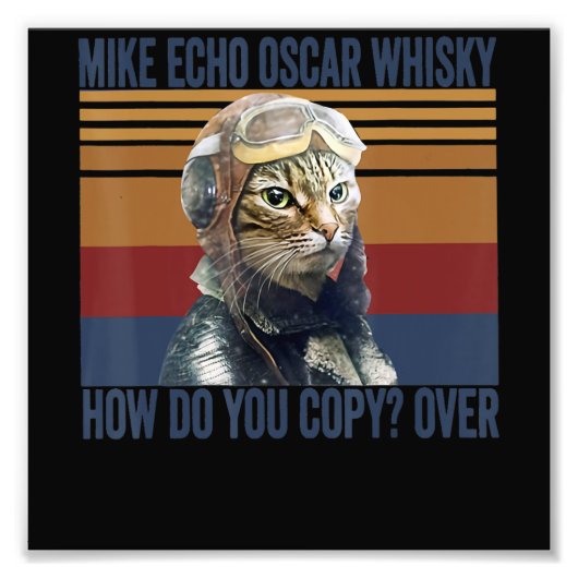 Cat Pilot Mike Echo Oscar Whisky Costume Gift Foto Afdruk (Voorkant)
