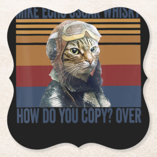 Cat Pilot Mike Echo Oscar Whisky Costume Gift Kartonnen Onderzetters