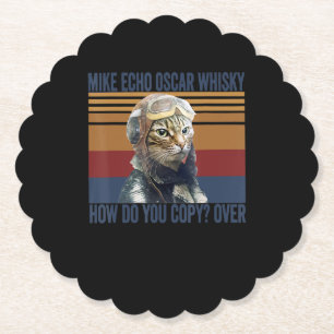 Cat Pilot Mike Echo Oscar Whisky Costume Gift Kartonnen Onderzetters