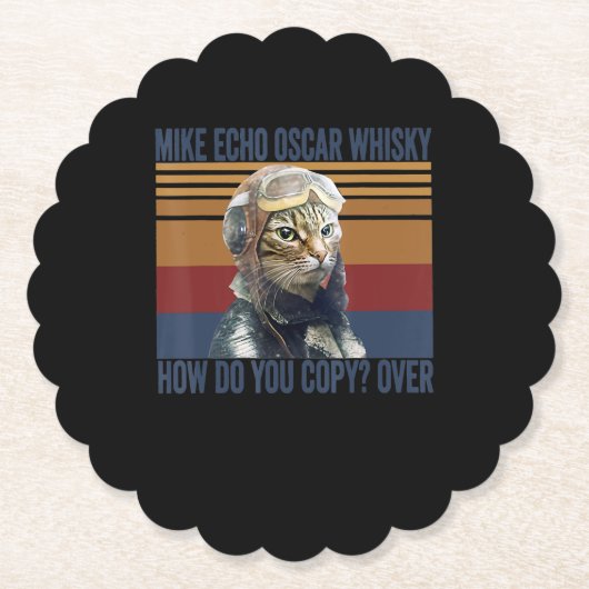 Cat Pilot Mike Echo Oscar Whisky Costume Gift Kartonnen Onderzetters (Voorkant)