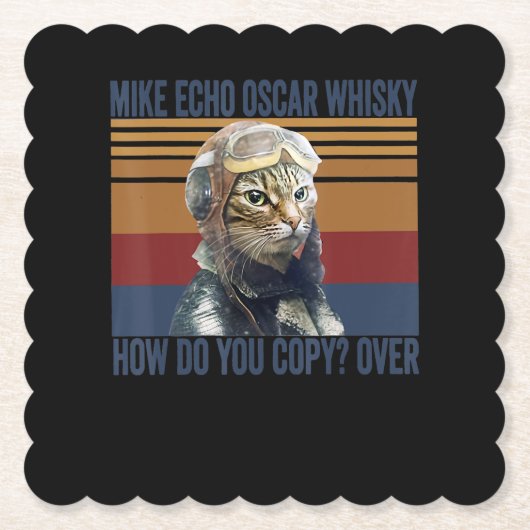 Cat Pilot Mike Echo Oscar Whisky Costume Gift Kartonnen Onderzetters (Voorkant)