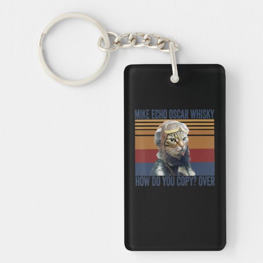 Cat Pilot Mike Echo Oscar Whisky Costume Gift Sleutelhanger (Voorkant)