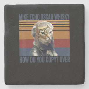 Cat Pilot Mike Echo Oscar Whisky Costume Gift Stenen Onderzetter