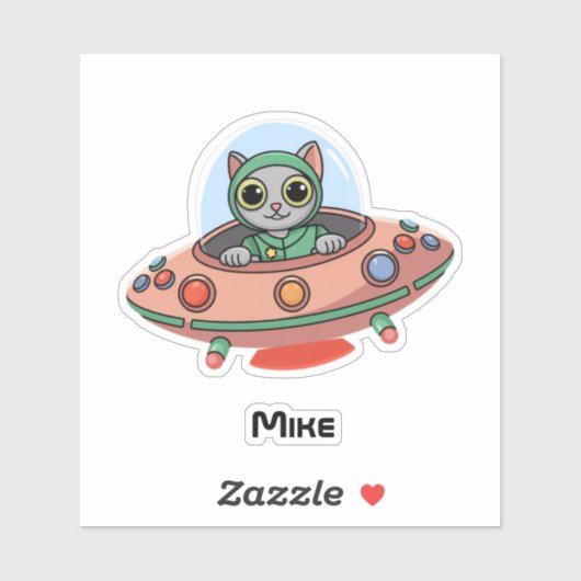 Cat Pilot & UFO ruimteschip, Cool Outer Space, Gra Sticker (Vel)