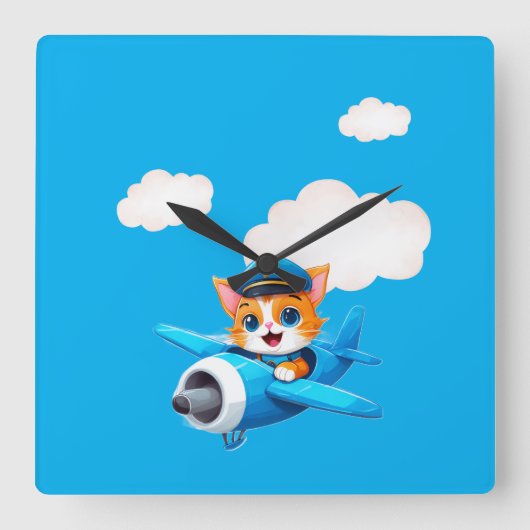 Cat Pilot Vierkante Klok (Voorkant)